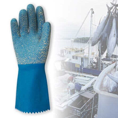 Bastion Cottonlined Blue Rubber Gloves