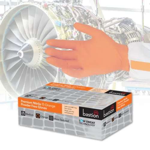 Bastion Premium Nitrile Orange Disposable Heavy Duty Gloves