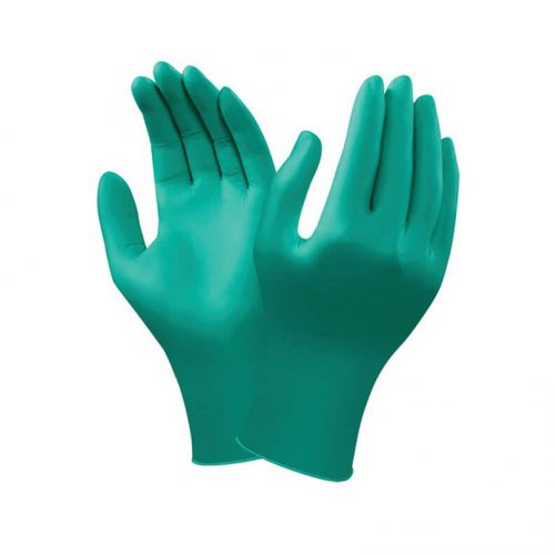 Bastion Nitrile ExtraTough Green Gloves on hands