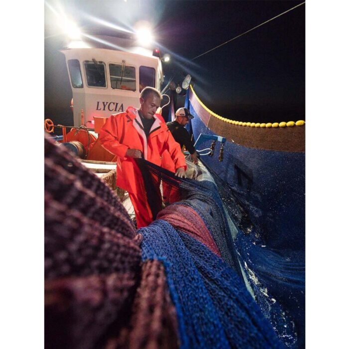 Guy Cotten Gamvik Hi VIs Orange Waterproof Jacket Fishing Gear In Use