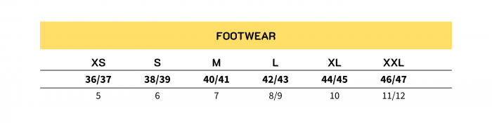 Guy Cotten footwear size chart