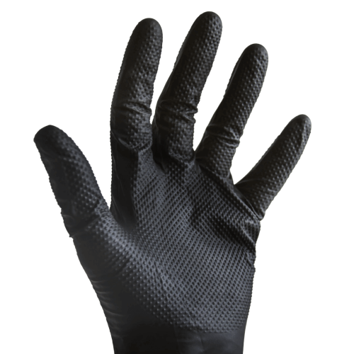 Bastion Nitrile Diamond Grip black Gloves on hand former