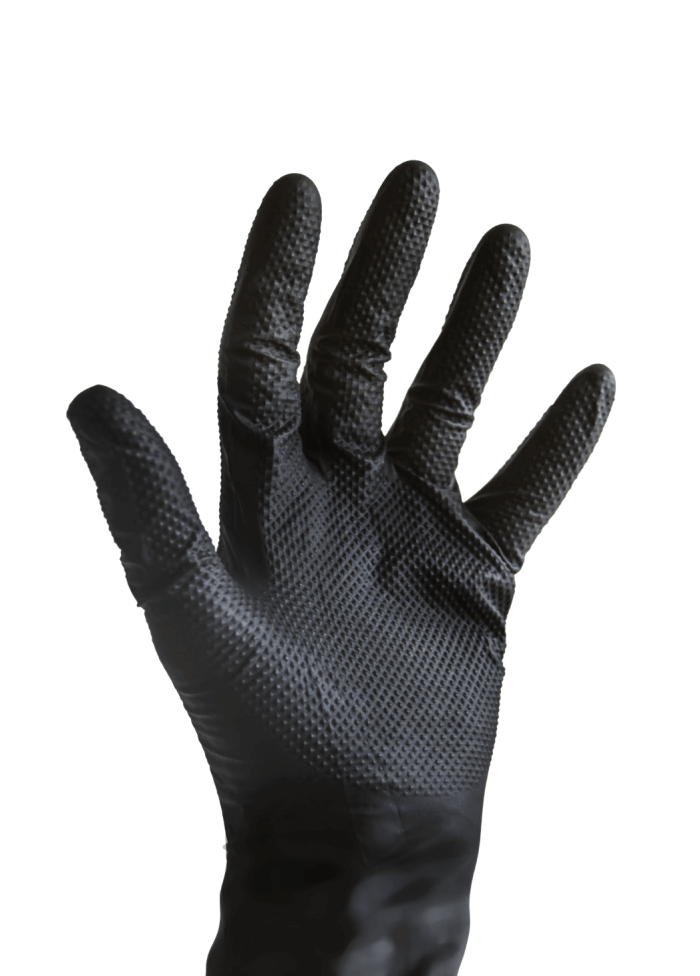 Bastion Nitrile Diamond Grip black Gloves on hand former