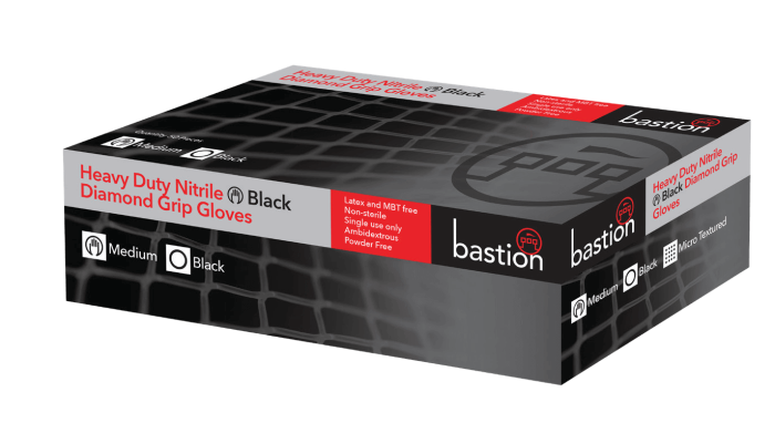 Bastion Nitrile Diamond Grip Black Gloves box