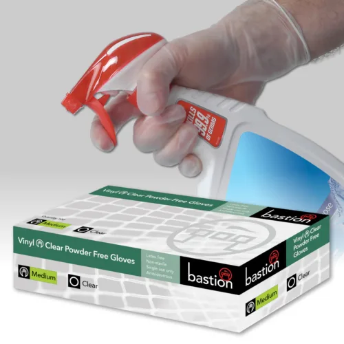 Bastion VINYL GLOVES - POWDER FREE - CLEAR
