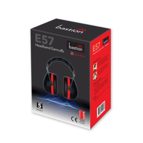 Bastion E57 Class 5 Earmuffs - 32.2dB Black Red Headband Earmuffs