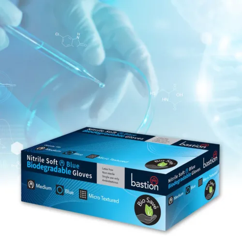 Bastion Nitrile Biodegradable Gloves Blue Soft Disposable